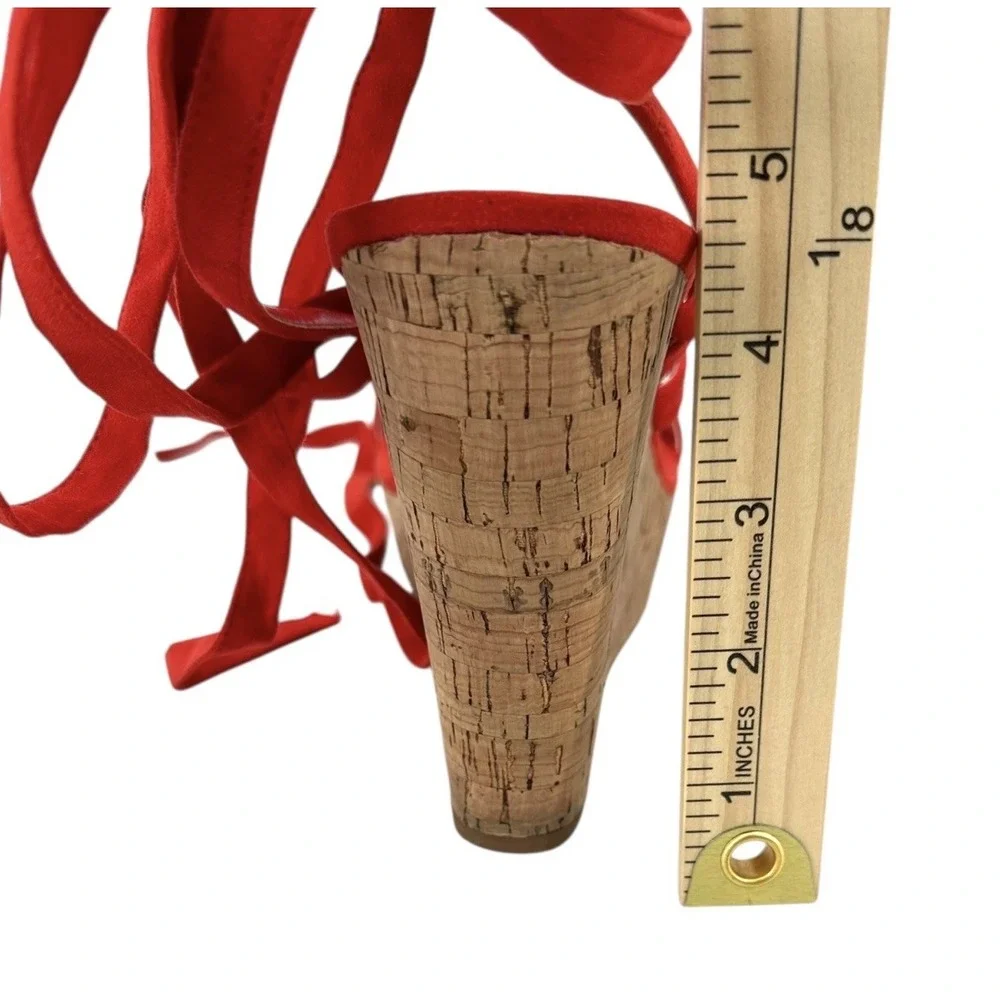Guess Red Suede Cork Wedge Sandals